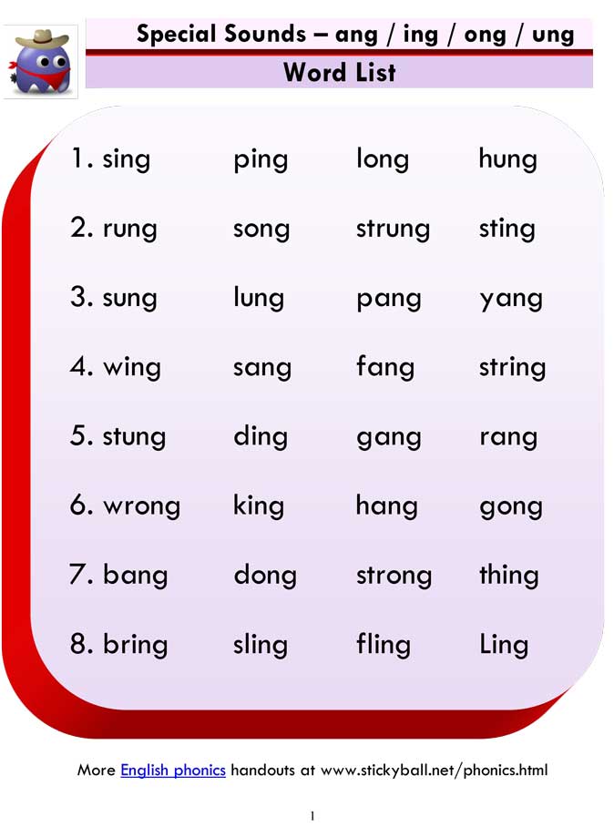 ang ing ong ung word list and sentences 1