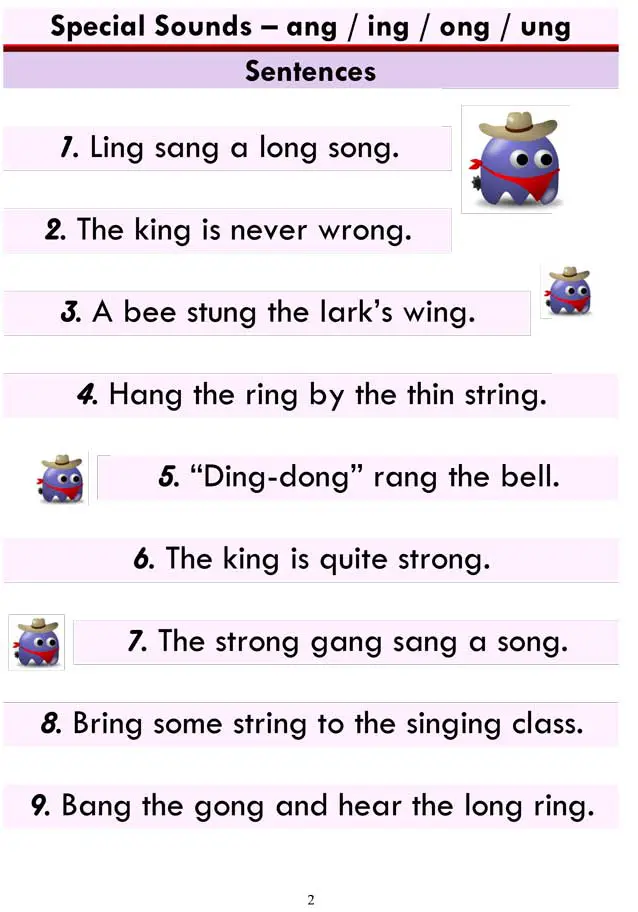 ang ing ong ung word list and sentences 2