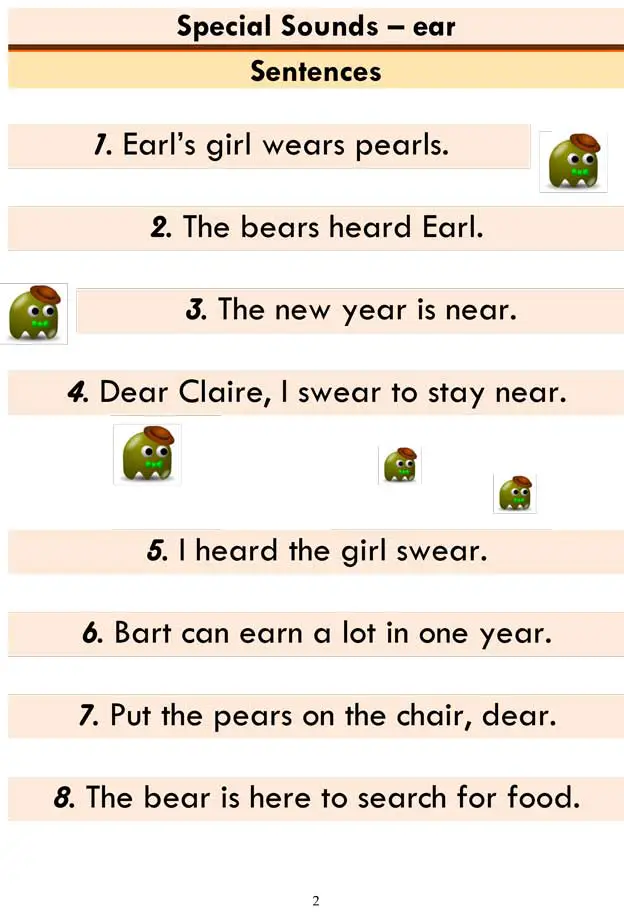 ear word list and sentences 2