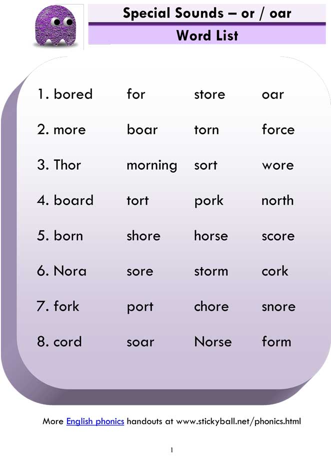 or oar word list and sentences 1
