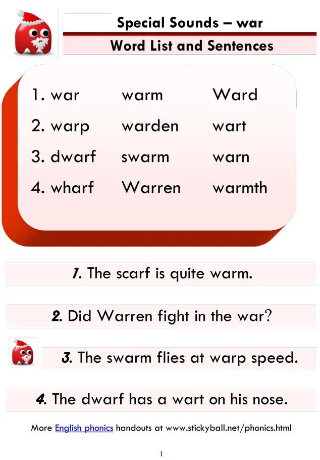 war wor word lists and sentences 1