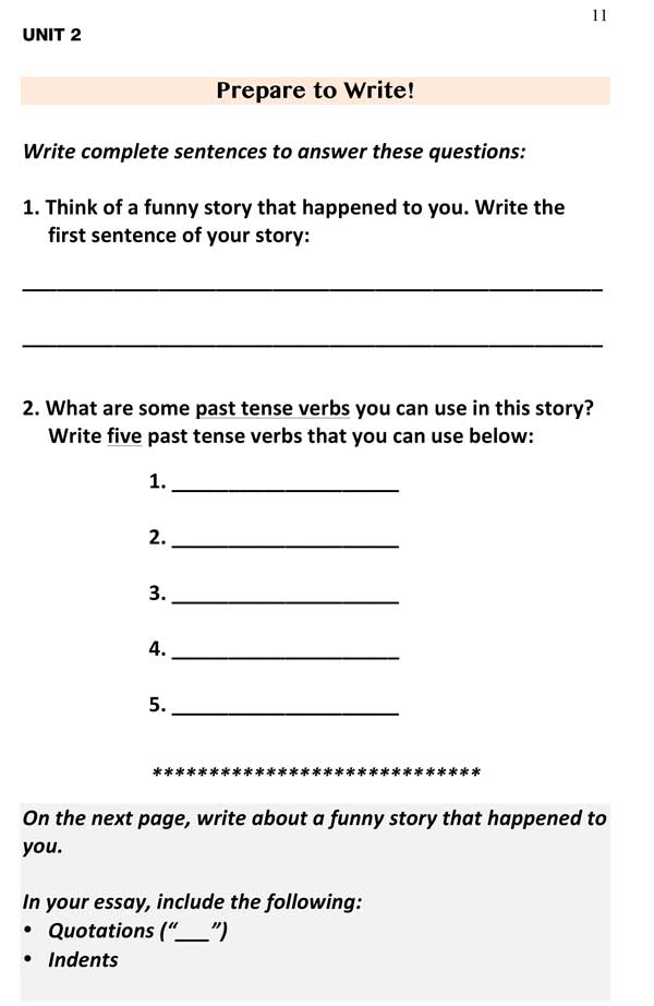 writing lesson a funny story prepare to write