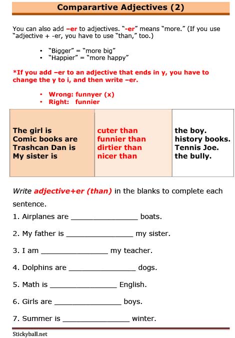 ESL Grammar Worksheets Comparative Adjectives Adjective Er 2 