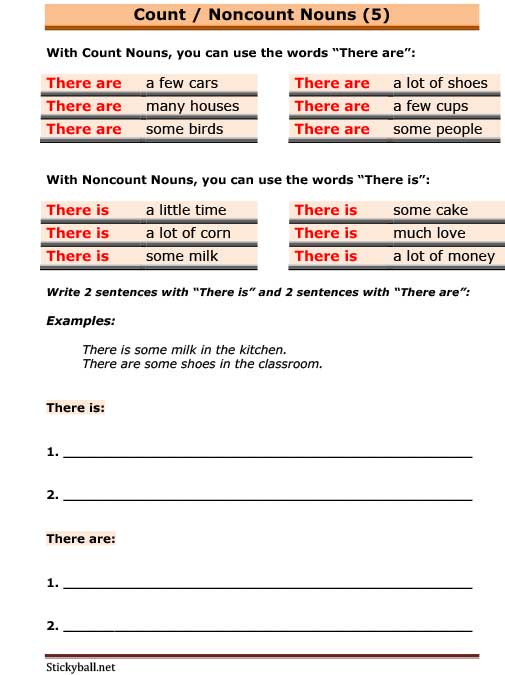 ESL Grammar Count Noncount Nouns with there Is And there Are 