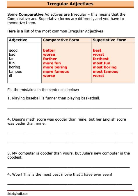 ESL Grammar Introduction To Irregular Adjectives