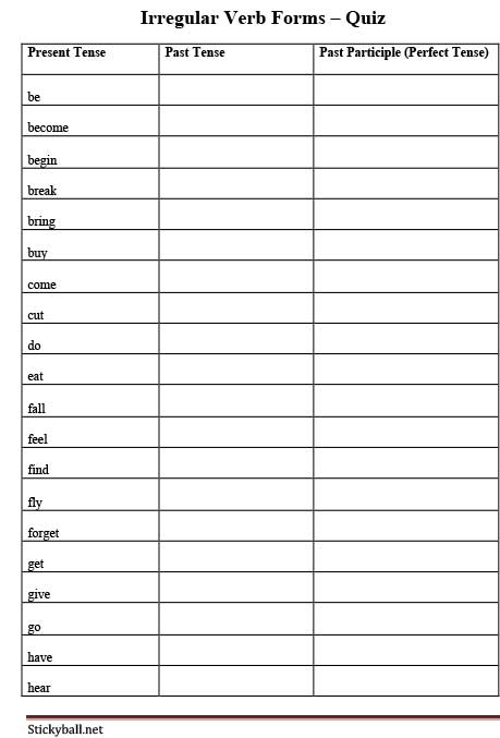 Irregular Verbs Test Free Worksheet Images And Photos Finder