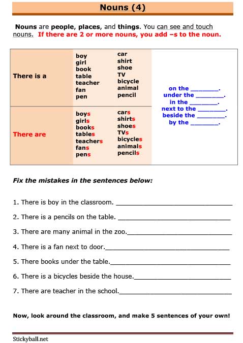 esl grammar worksheets nouns 4