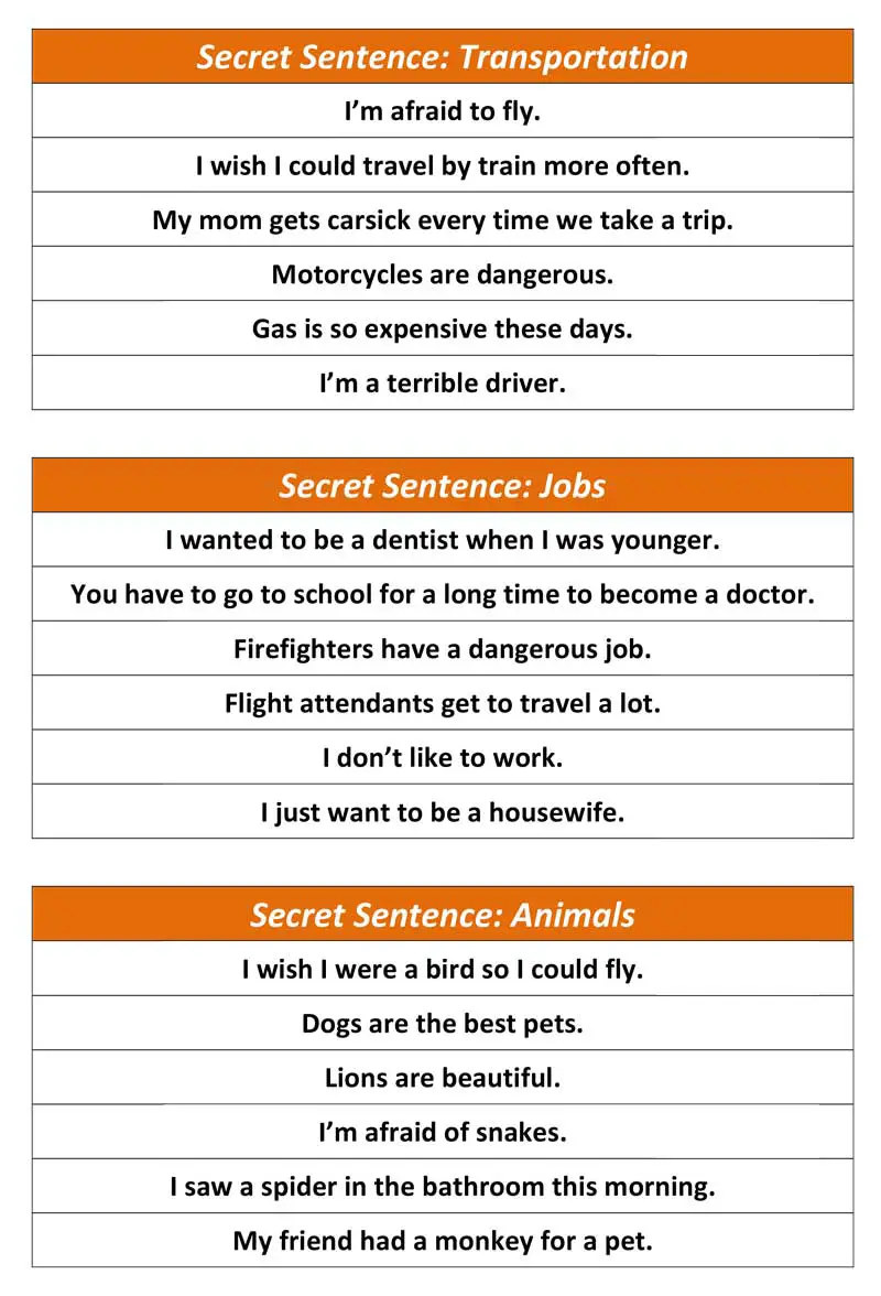 Esl Conversation Activity Secret Sentence Advanced S01 Vocabulary