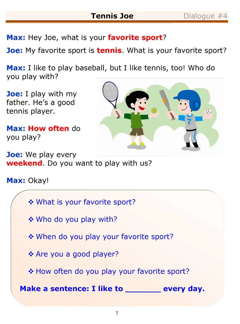 ESL Dialogues Tennis Joe Beginner 