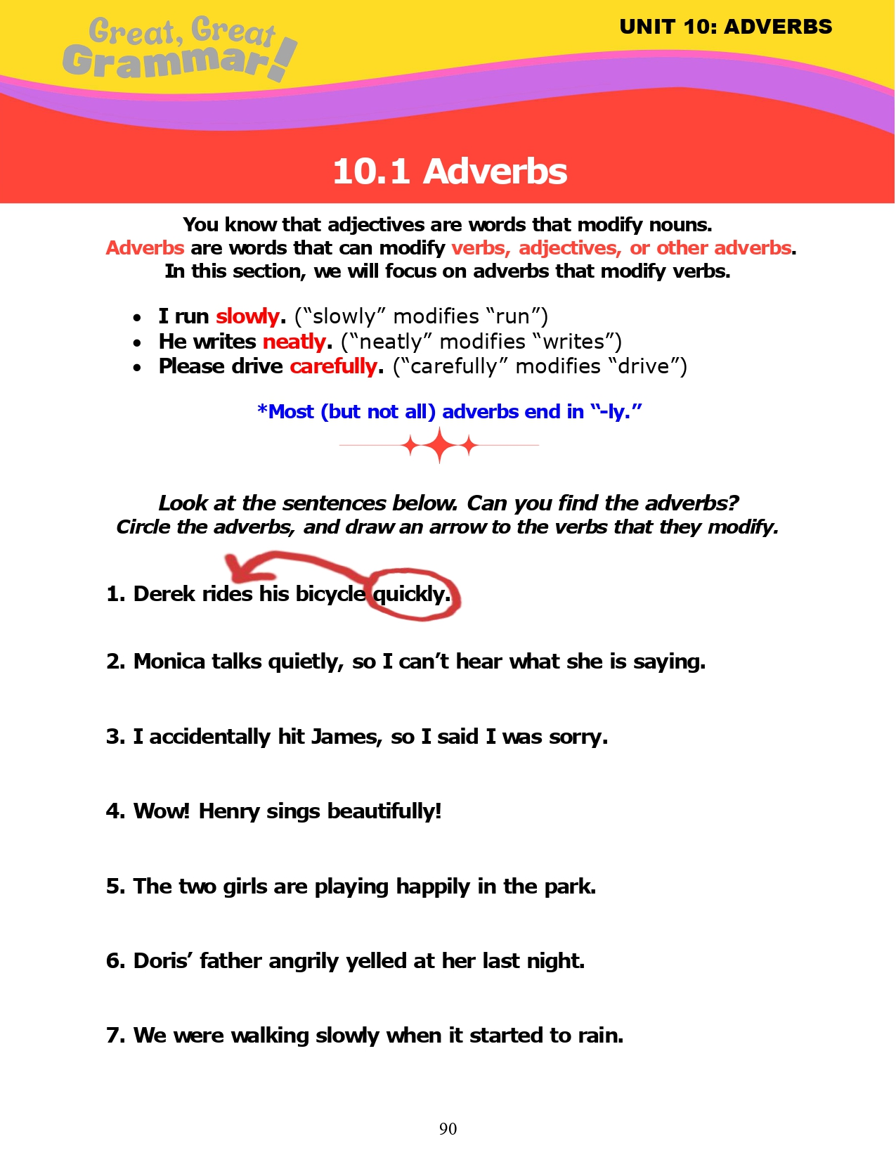 ESL Grammar: ADVERBS (1) - Modify Verbs - Stickyball ESL Lessons