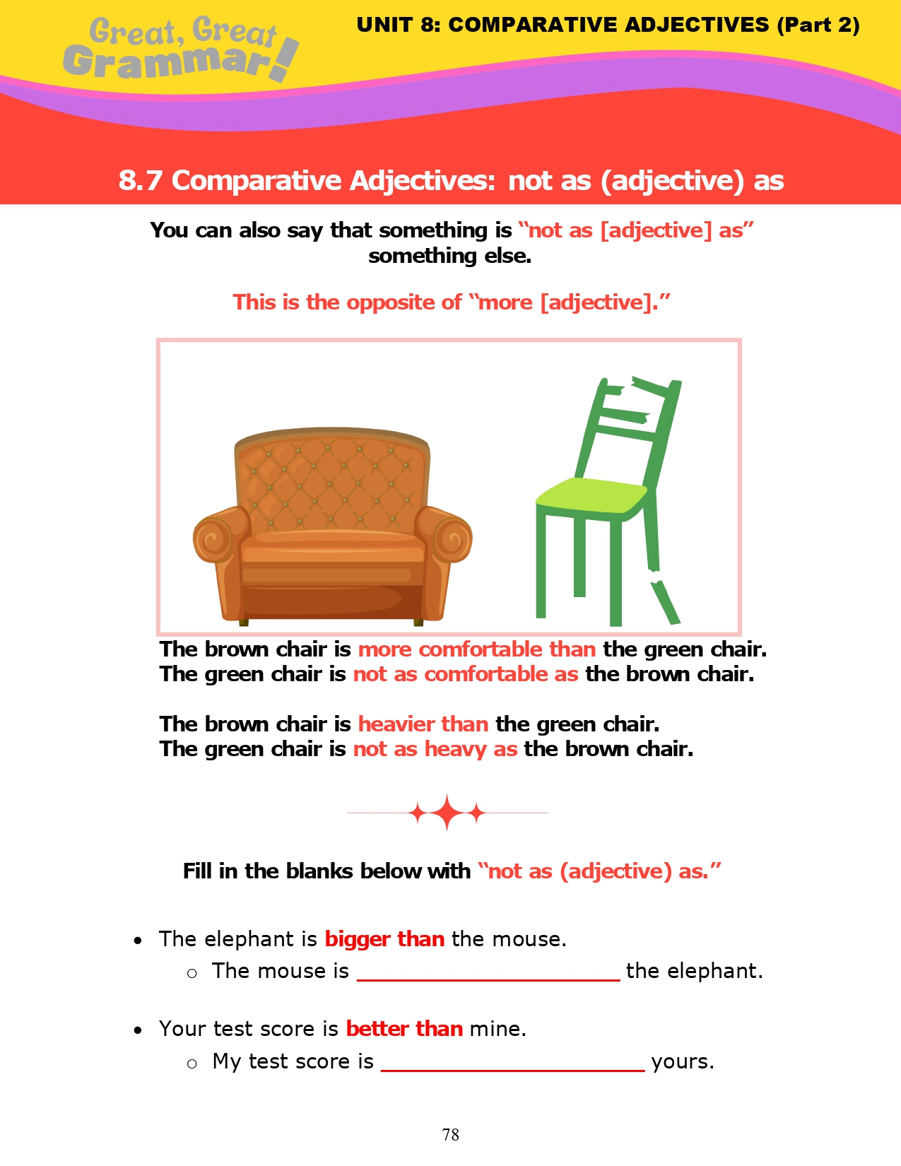 Read more about the article ESL Grammar: COMPARATIVE ADJECTIVES (14) – “not as adjective as”