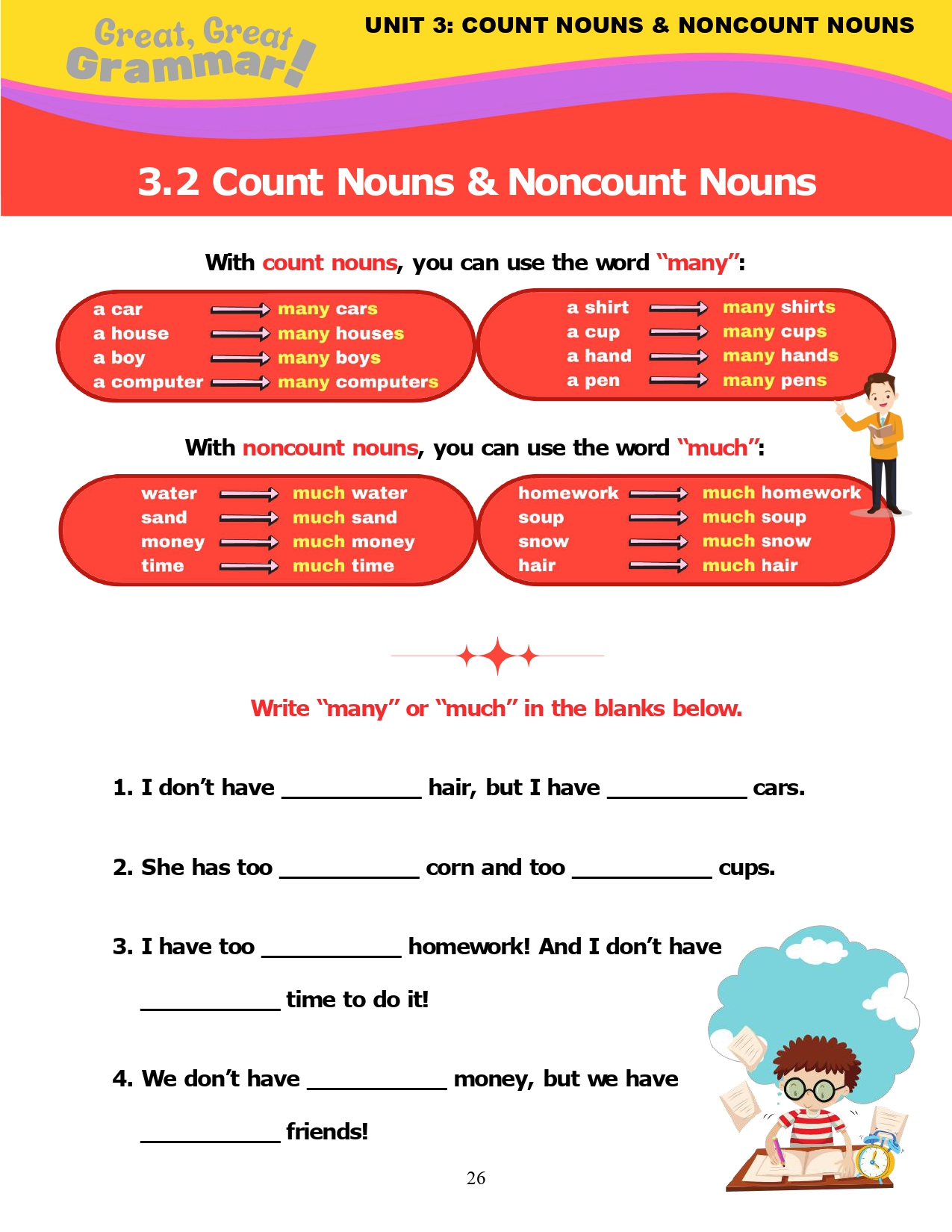 Read more about the article ESL Grammar: COUNT & NONCOUNT NOUNS (2) – many / much