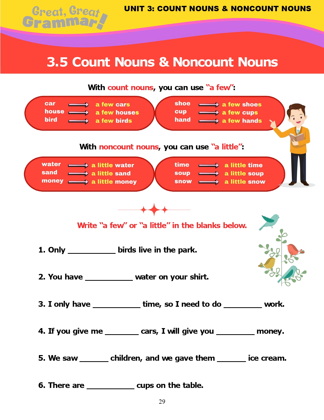 Read more about the article ESL Grammar: COUNT & NONCOUNT NOUNS (5) – “a few” / “a little”