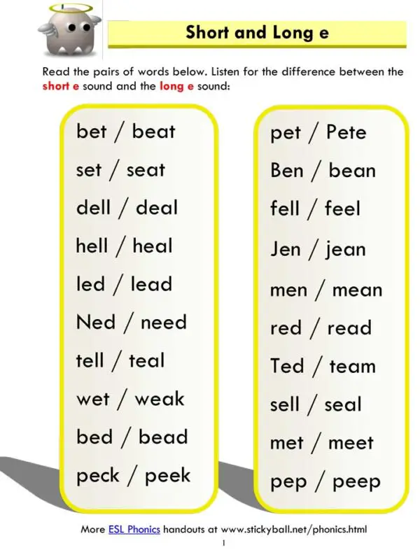 Short And Long E Word List