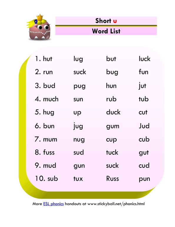 Short U Word List And Sentences