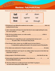 Read more about the article Phrasal Verbs Review: Fall/Hold/Live
