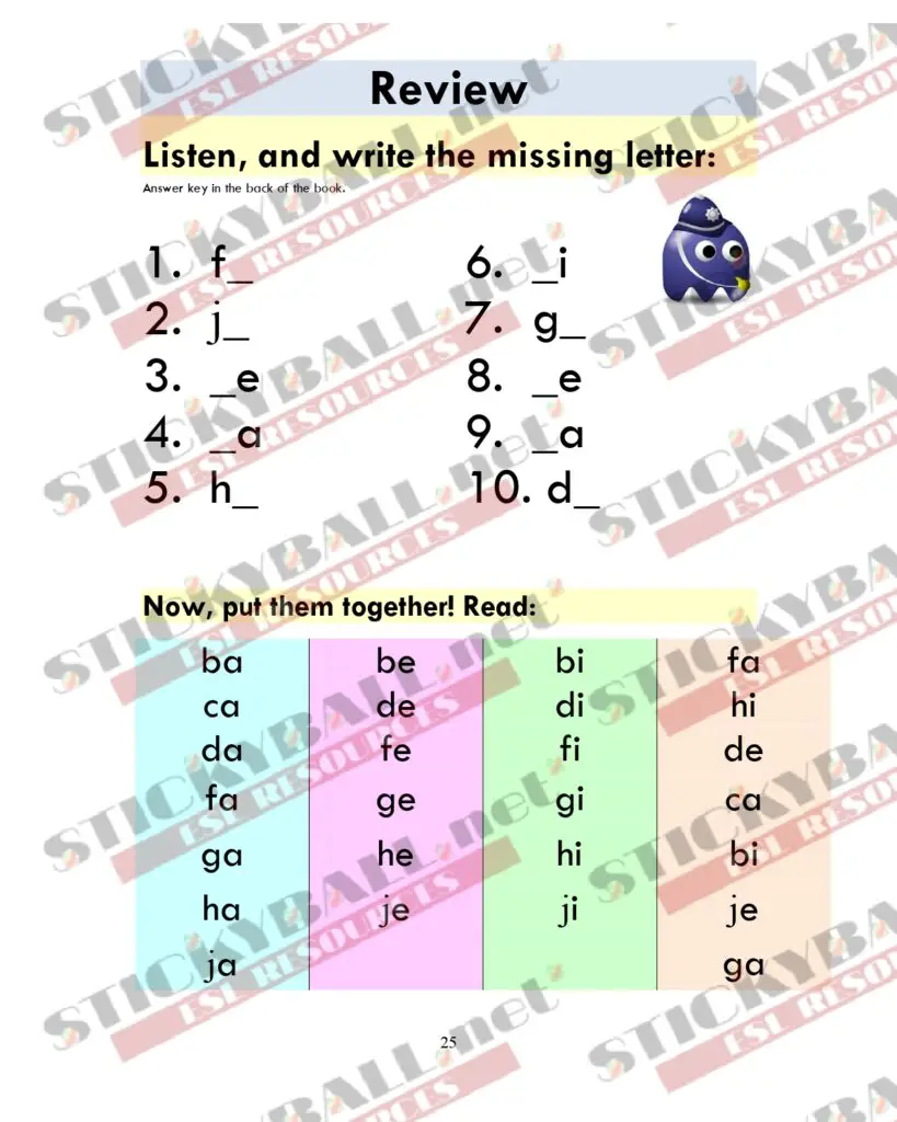 Phonics Monster: Book 1 (the Alphabet) - Stickyball Esl Lessons