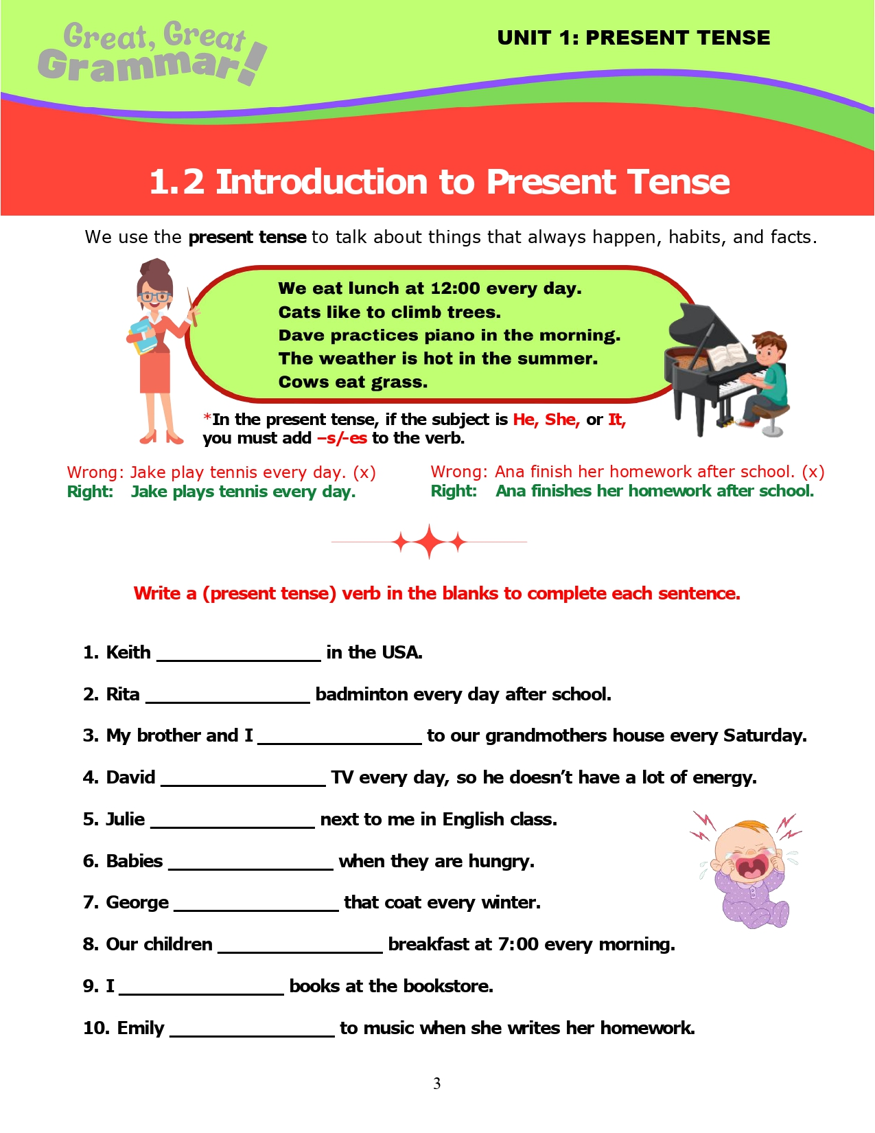 Read more about the article ESL Grammar: PRESENT TENSE (2) -s/-es