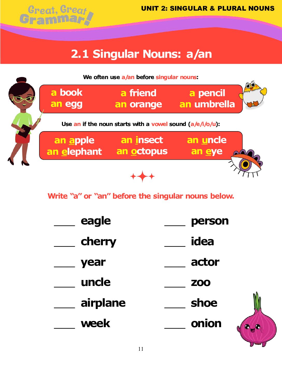 ESL Grammar: Singular Nouns with "a" and "an"