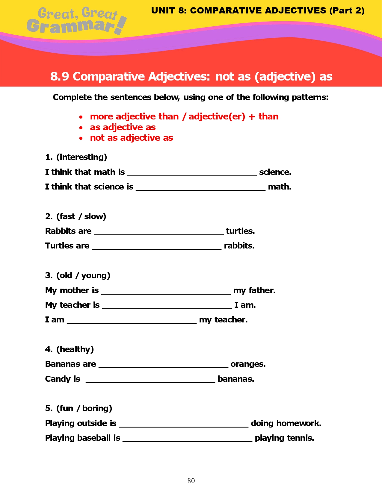 Read more about the article ESL Grammar: COMPARATIVE ADJECTIVES (16) – Review of Comparative Adjectives