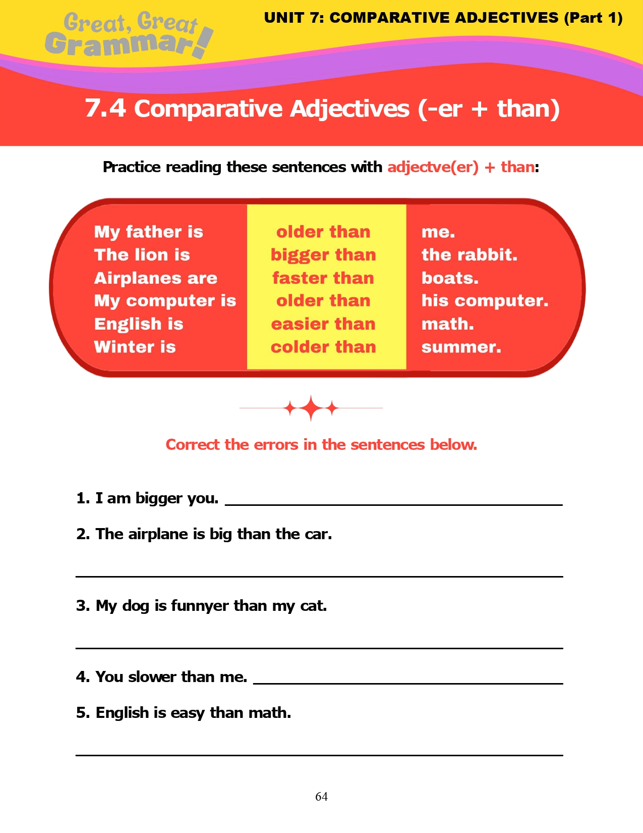 Read more about the article ESL Grammar: COMPARATIVE ADJECTIVES (4) – Review of “-er + than”