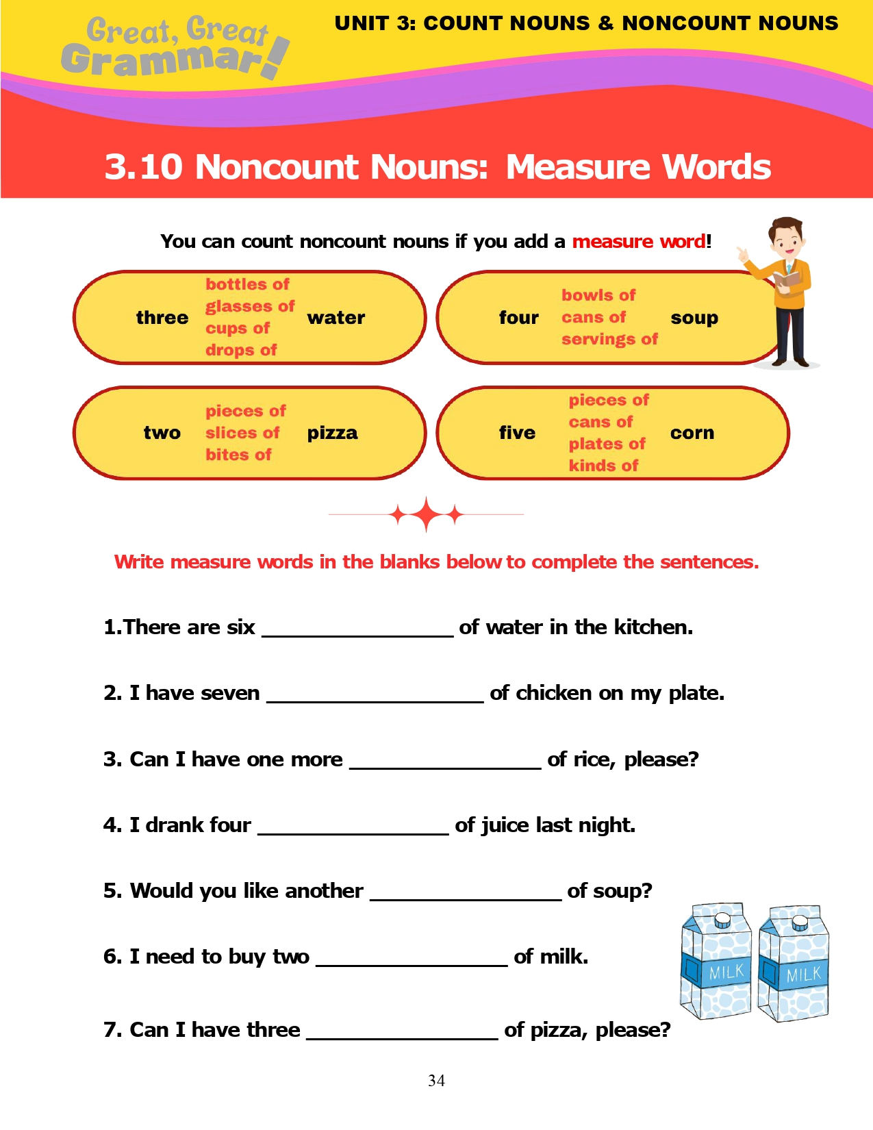 Read more about the article ESL Grammar: COUNT & NONCOUNT NOUNS (9) – Measure Words