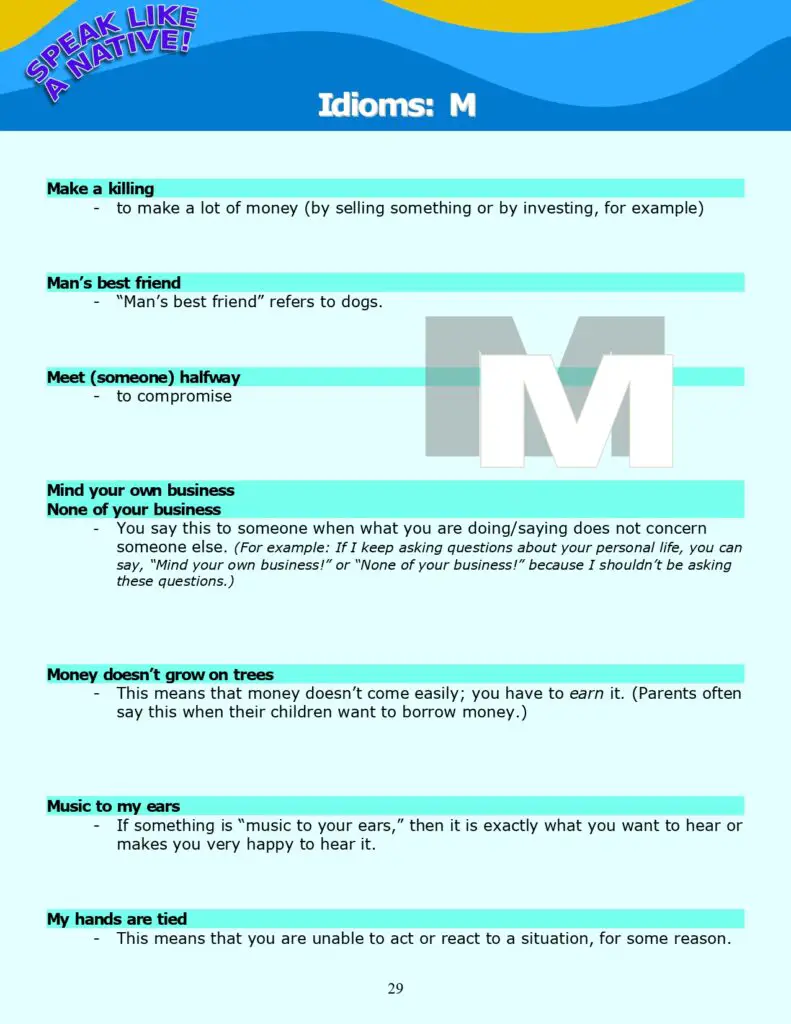 Idioms: "M" - Definitions and Review