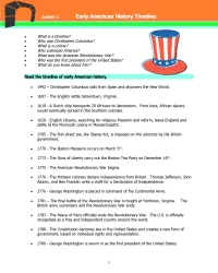 Adult ESL Lessons - Early American History Timeline